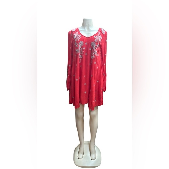 Free People. Red Embellished Ruffled Sundress - Picture 6 of 11